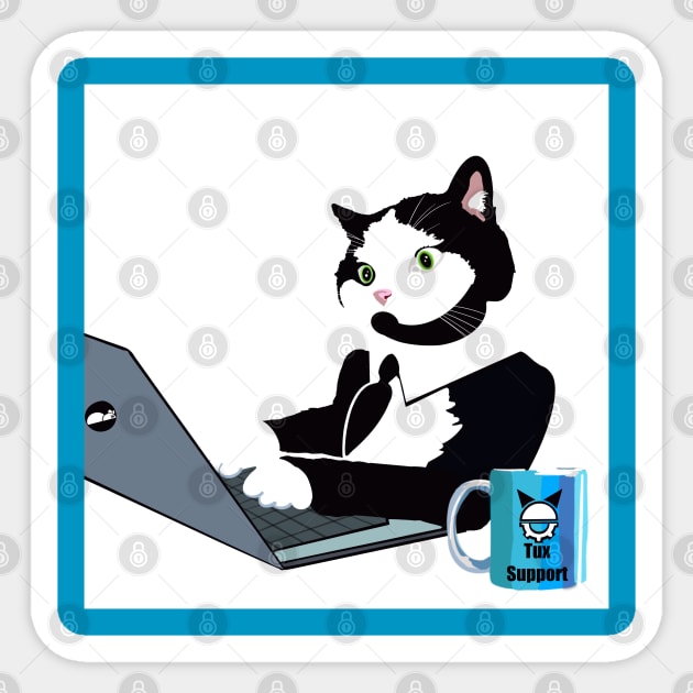 Tuxedo  cat on laptop computer Sticker by TAP4242